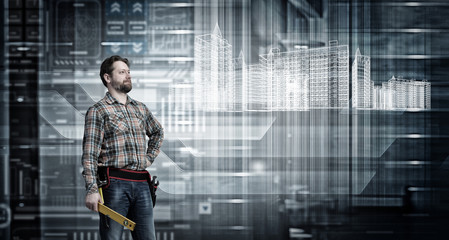 Adult engineer man . Mixed media