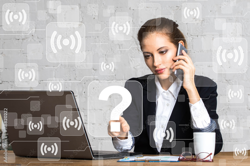 Poster social network web wifi business button question network