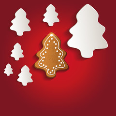 Christmas trees gingerbread greeting card red vector