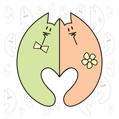 Love Valentine art. Romantic vintage clipart with cats.