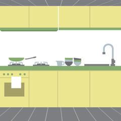 Modern Flat Design Kitchen Interior Vector Illustration