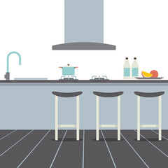 Modern Flat Design Kitchen Interior Vector Illustration