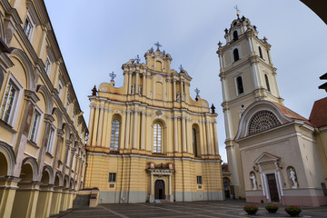 Fototapeta na wymiar The Grand Courtyard of Vilnius University and Church of St. John