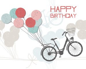 Birthday greeting card with balloons and bicycle