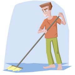 man with mop