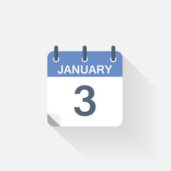3 january calendar icon on grey background