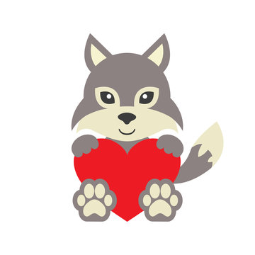 cartoon wolf and heart