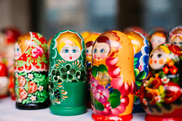 Colorful Russian Nesting Dolls Matreshka Matrioshka At Market