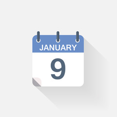 9 january calendar icon on grey background