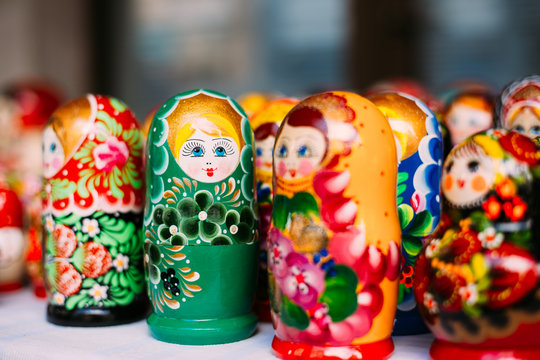 Colorful Russian Nesting Dolls Matreshka Matrioshka At Market