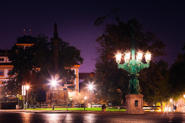 Fototapeta na wymiar Night view of Hradcanske namesti square in Prague, Czech Republi