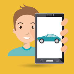 man smartphone car web vector illustration design