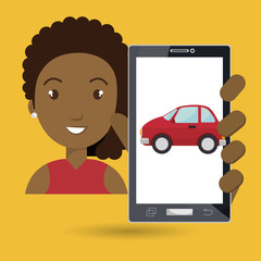 woman smartphone car web vector illustration design