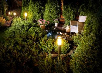 Illuminated home garden fountain patio