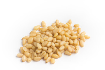 Close-up on Pine Nuts in white background