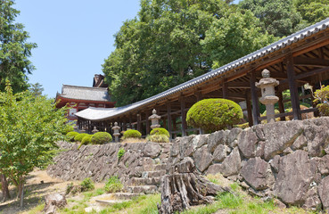 Covered corridor of Kibitsu Shinto Shrine in Okayama, Japan