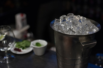 bucket with ice cubes