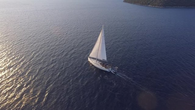 Boat sailing in Mediterranean Sea aerial footage