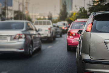 traffic jam with row of cars