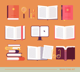 Vector color book icons set in flat design. Vector illustration