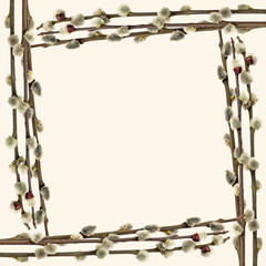 The frame of willow branches. Isolated on white background.