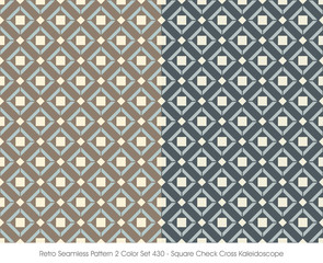 Retro Seamless Pattern 2 Color Set_430 Square Check Cross Kaleidoscope
