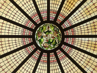 Low angle view of ornate glass ceiling