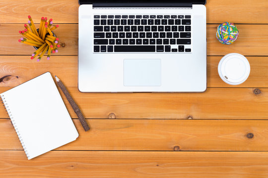 Tidy clean office desk with laptop computer