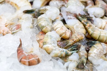 Fresh seafood at the bazaar covered with ice