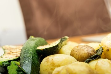 grilled zucchini and potatoes, depth of field