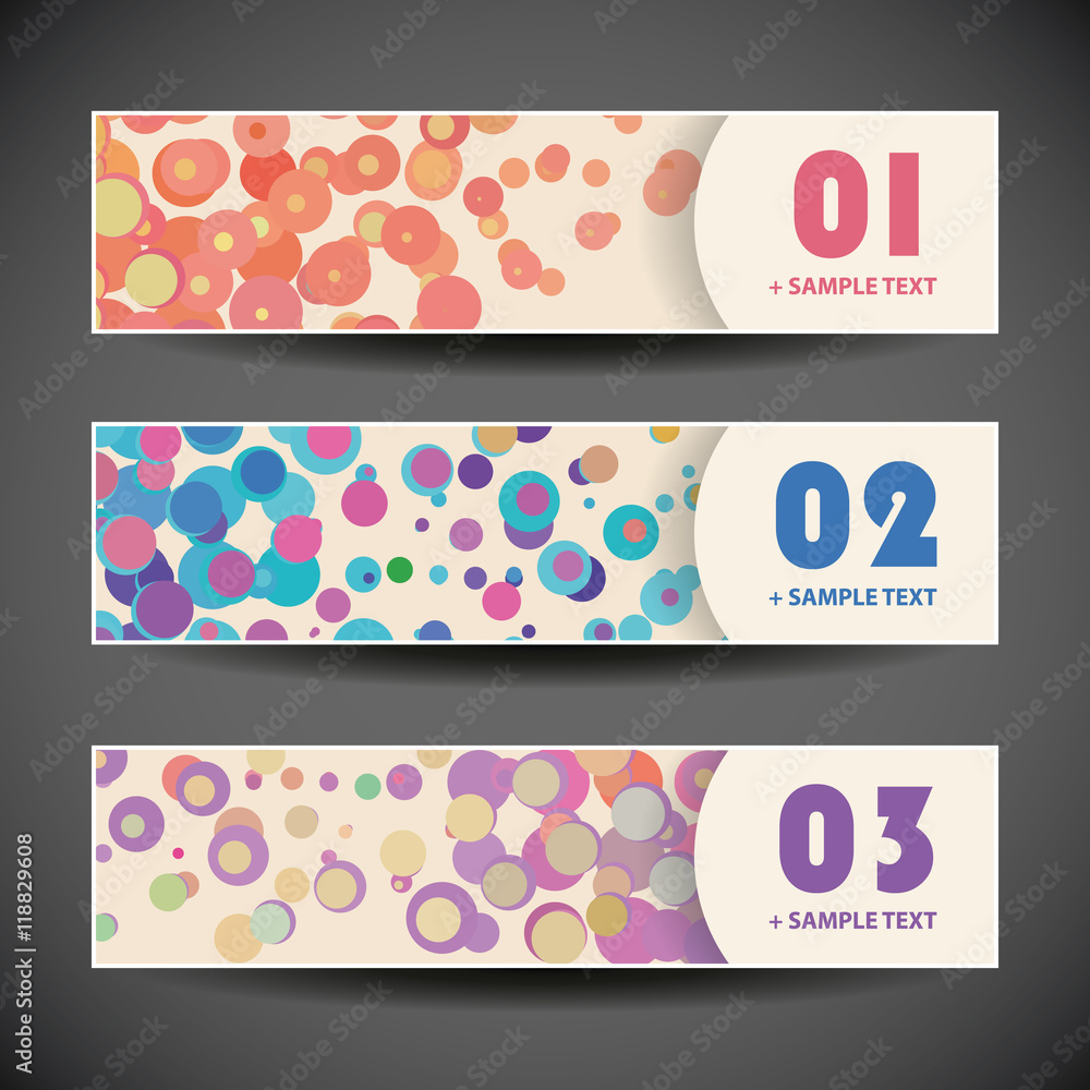 Poster colorful vector set of three header designs with dots and circles