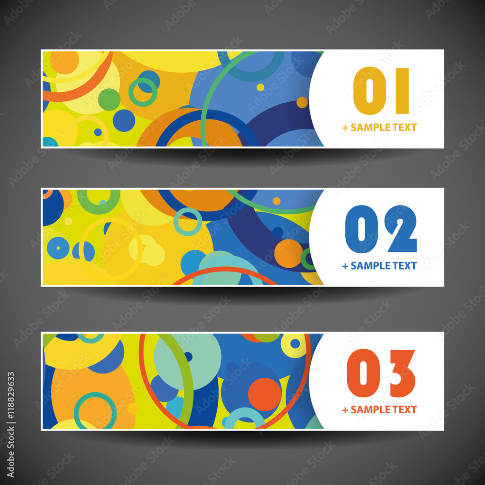 Poster colorful vector set of three header designs with dots and circles