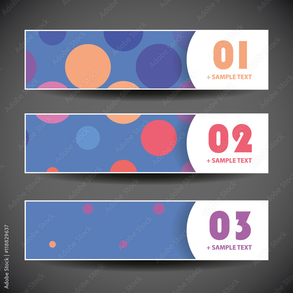 Poster colorful vector set of three header designs with dots and circles