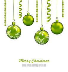 Christmas Card with Green Balls and Streamer