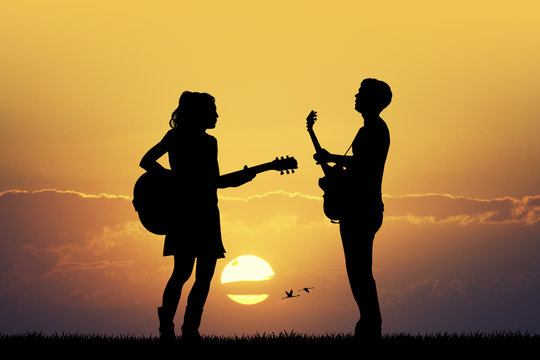 couple with guitars