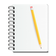 Spiral notebook with clean sheet and pensil, vector illustration