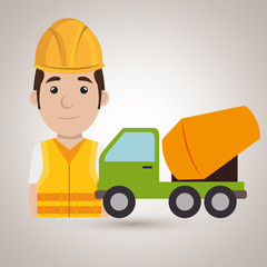worker mixer cement machinery vector illustration design