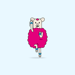 Sports and fitness. Funny cartoon sheep is  training in gym and aerobic class with  weights adjustable for legs and arms. Vector illustration