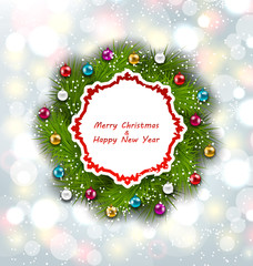 Celebration Card with Christmas Wreath and Balls