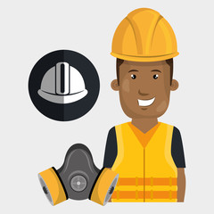 worker helmet mask gas vector illustration design