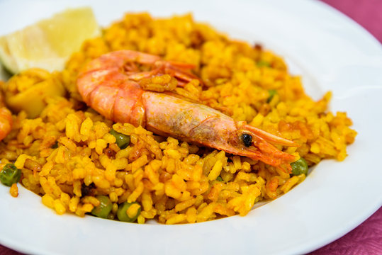 Traditional Valencian Paella With Seafood