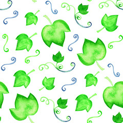 seamless summer pattern with watercolor grape leaves