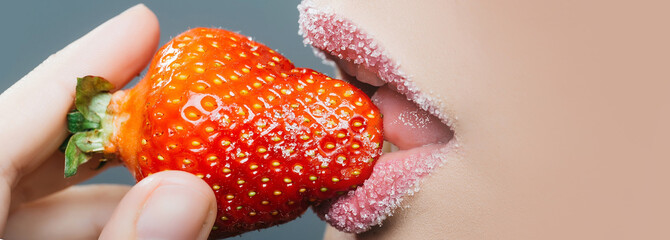 female sugar lips bite red strawberry
