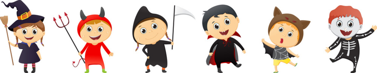 Illustration of Kids Wearing Halloween Costumes