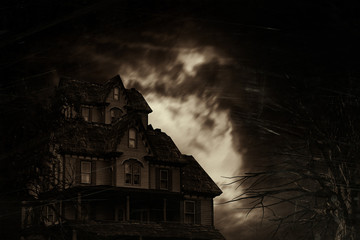  abandoned old house in creepy night	 - 118832693