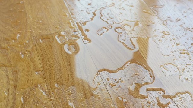 Parquet. Drops of water on wooden surface
