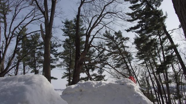 Extreme sports ski tricks on big snow jump in the winter