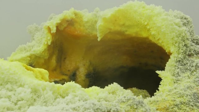 Sulphur fumarole in crater of Mutnovsky volcano, Kamchatka