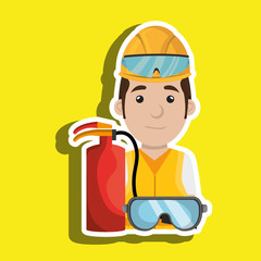 worker fire extinguisher glasses vector illustration design