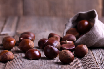 chestnuts on the old wooden table